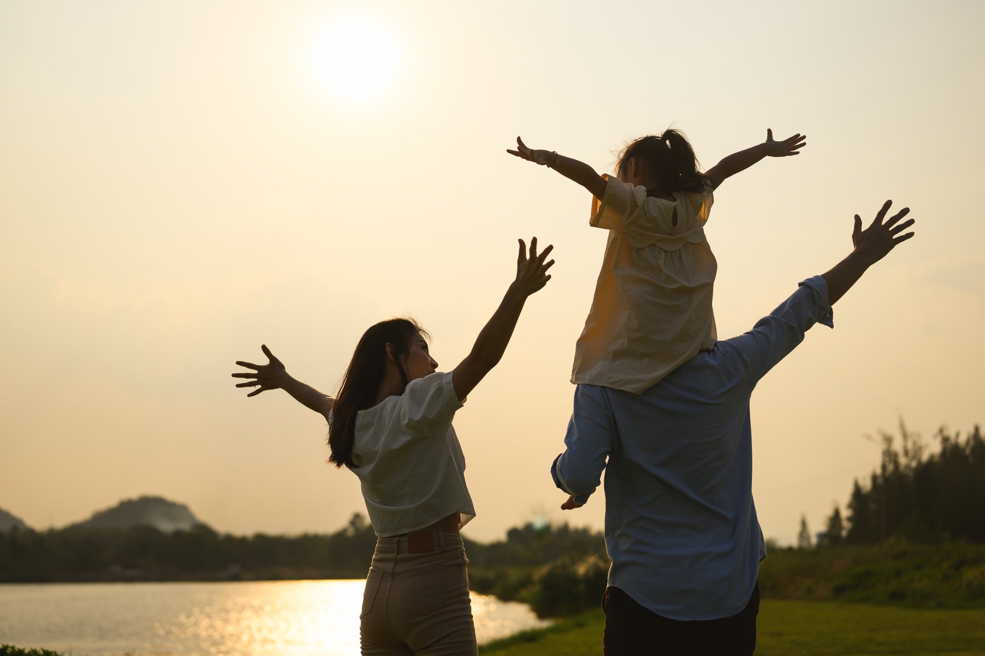 Happy American family enjoying time together